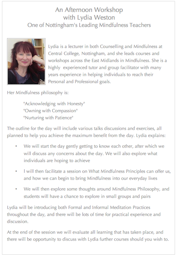 Mindfulness - Master the Basics Workshop, 27 June 2015 - Details www.nottinghammindfulnessgroup.co.uk